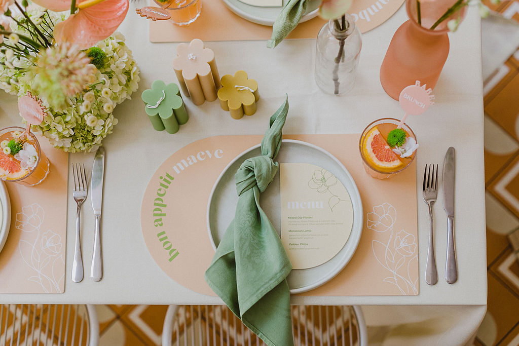 , Feminine and fun green and coral bridal shower