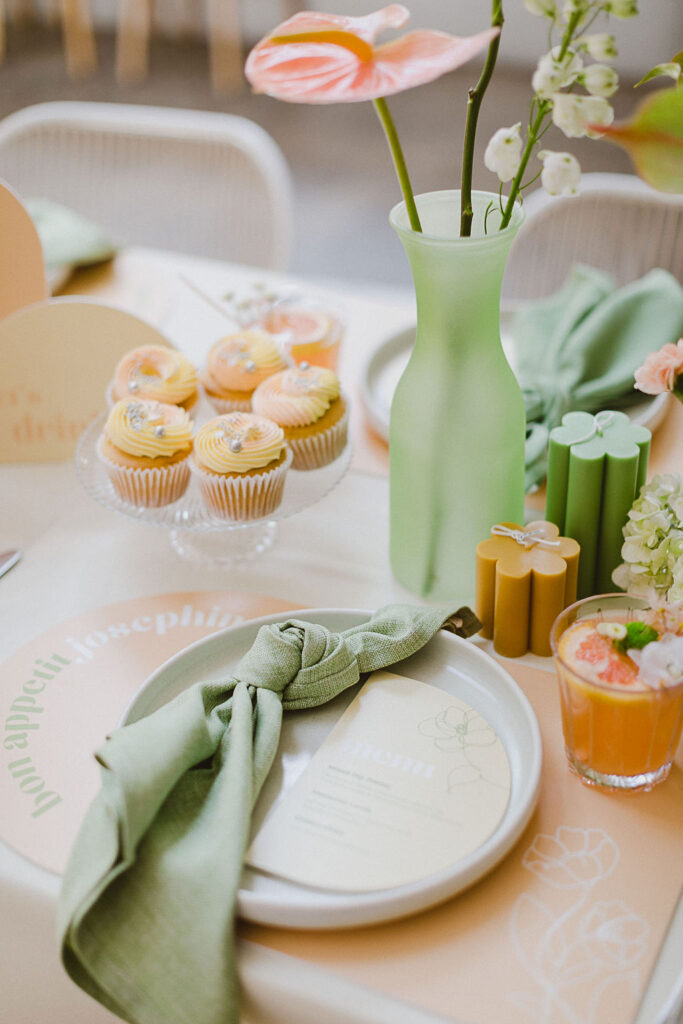 , Feminine and fun green and coral bridal shower