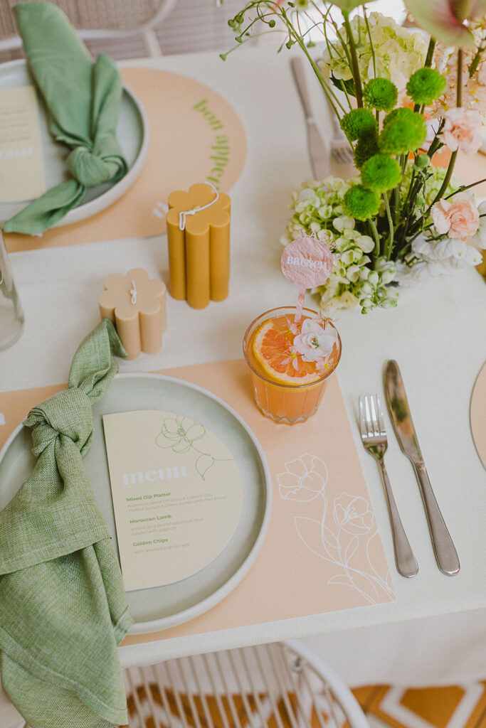 , Feminine and fun green and coral bridal shower