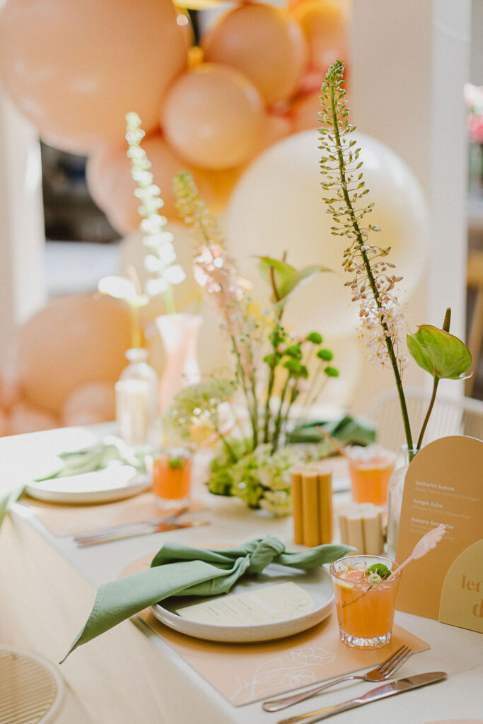 , Feminine and fun green and coral bridal shower