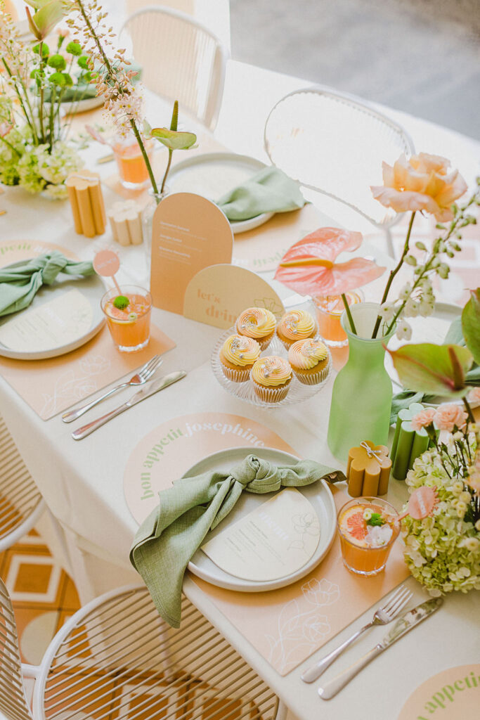 , Feminine and fun green and coral bridal shower