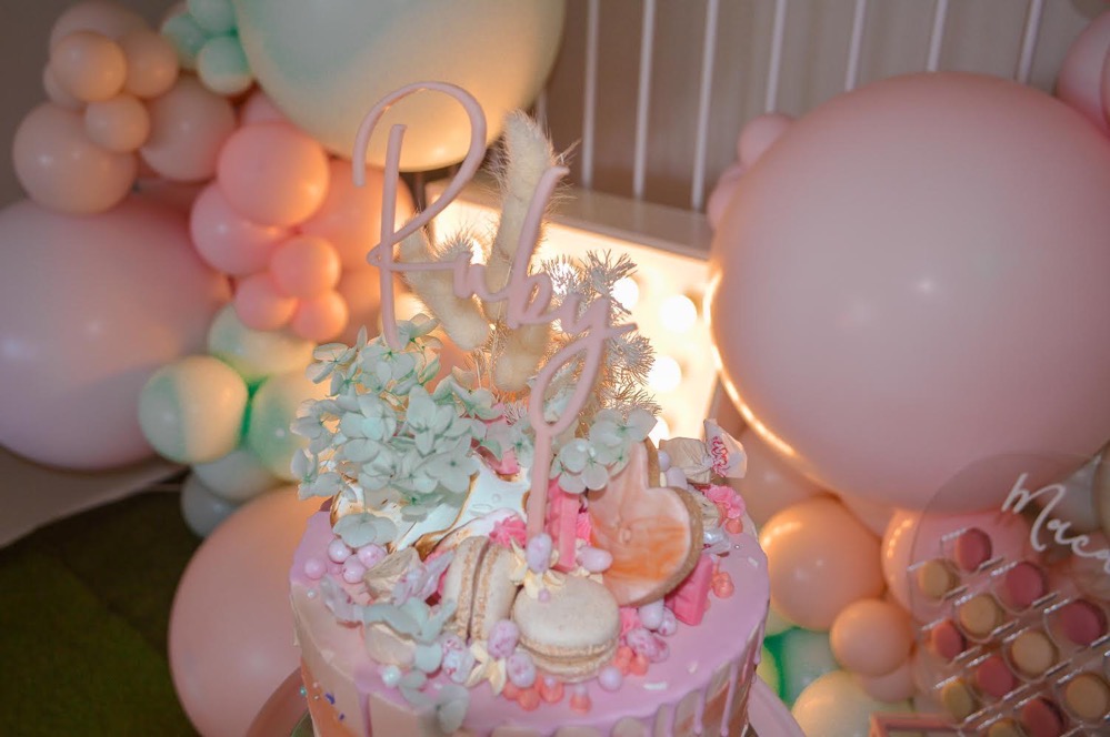 A pastel pink, mint and peach 7th birthday