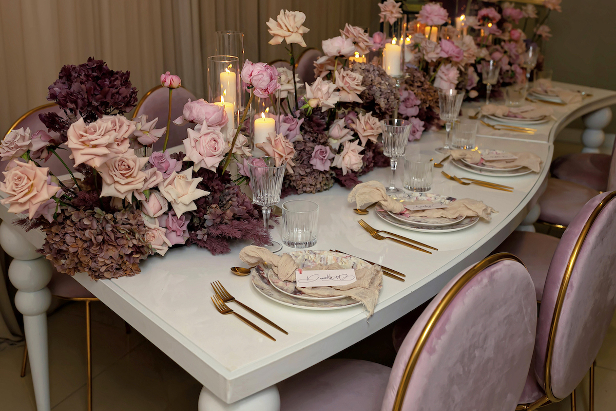 Blush tones birthday dinner party tablescape