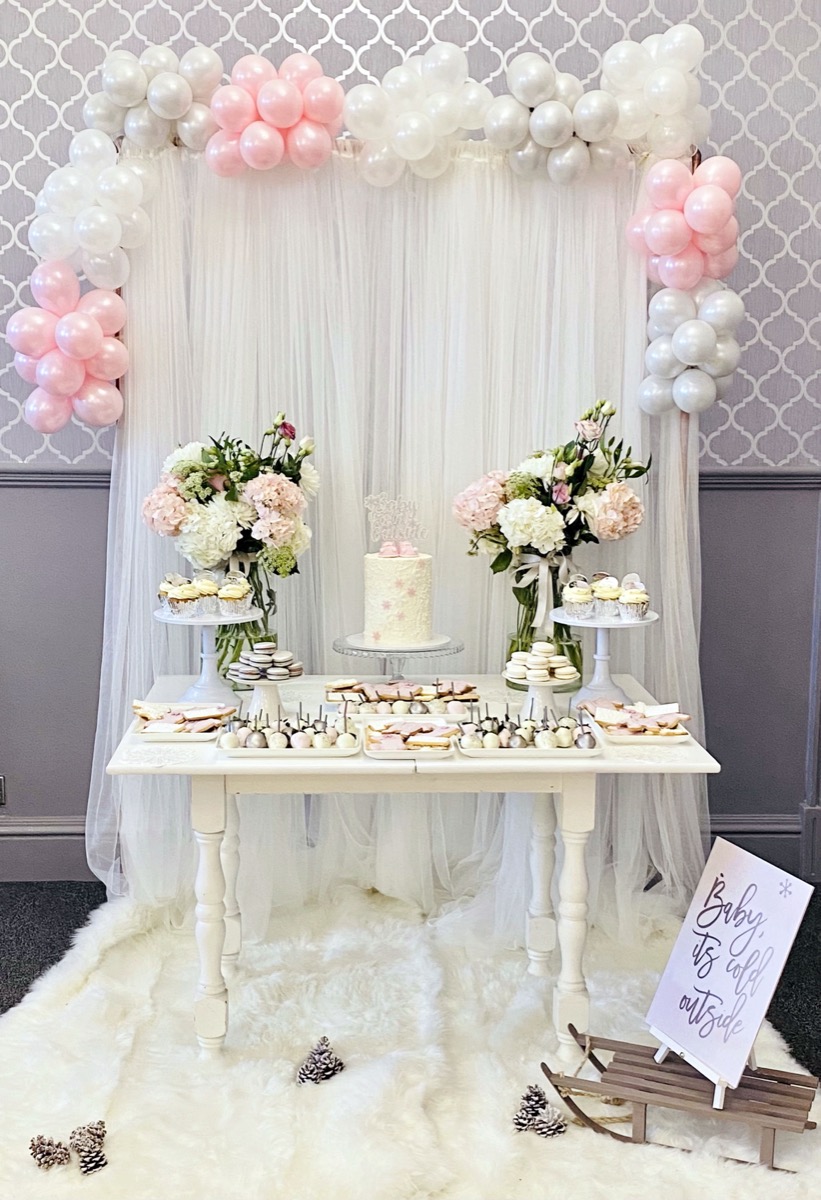 Pink white and silver baby sale shower decorations